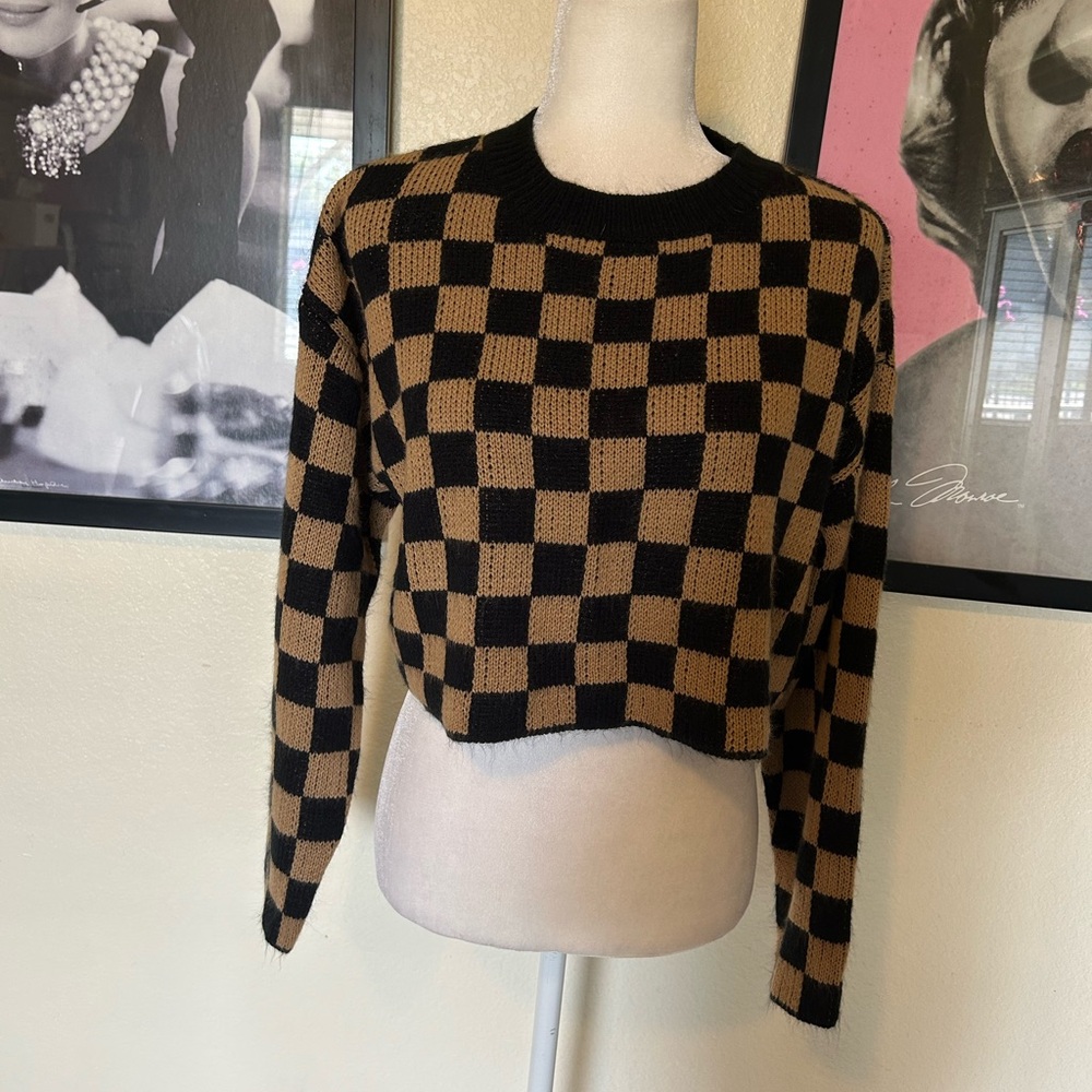 Black and Tan Checkered Sweater